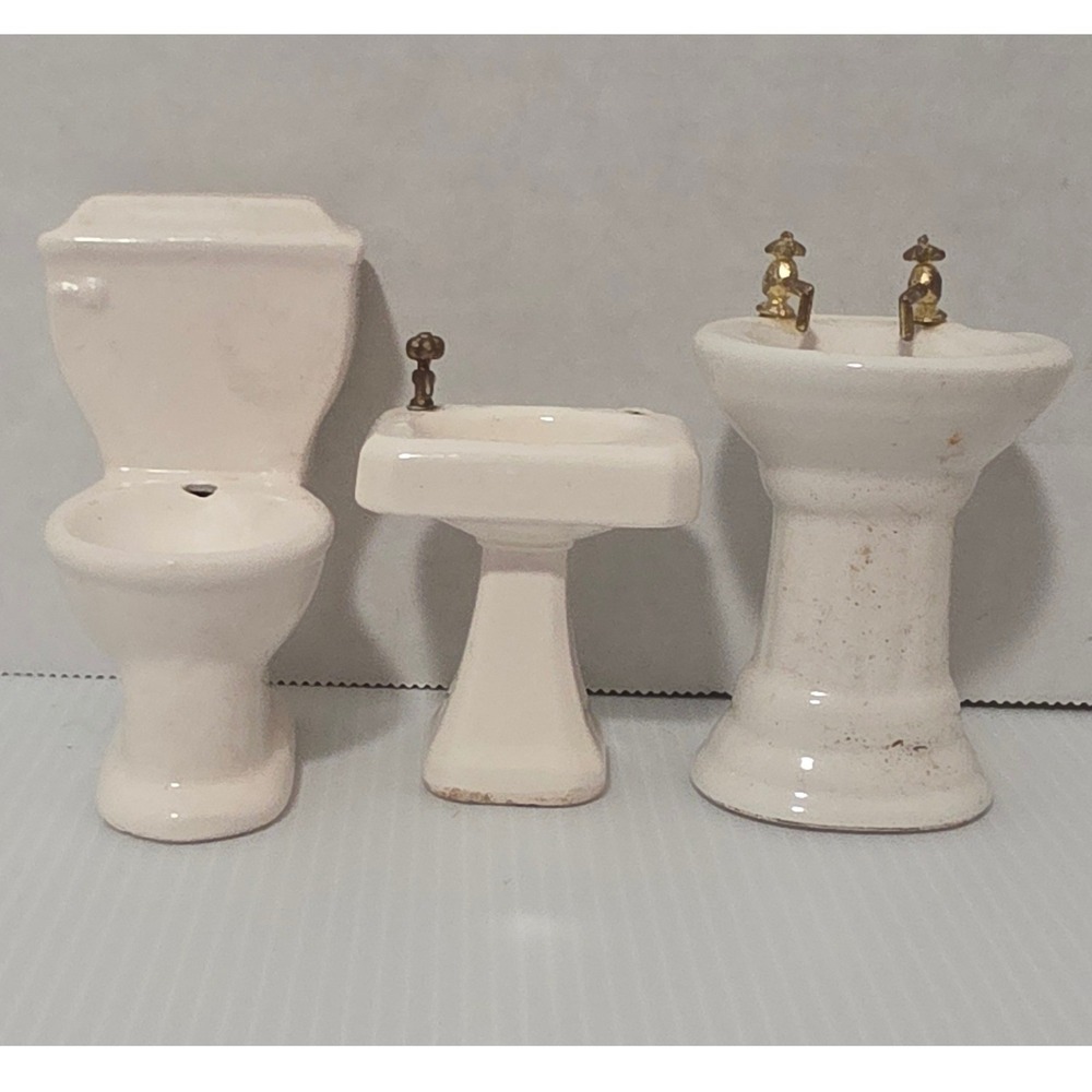 Unbranded Miniature Ceramic Bathroom Set Mix White Vintage Damaged Incomplete